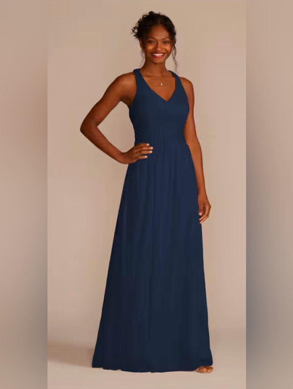 David's Bridal Navy V-Neck Racerback Maxi Dress